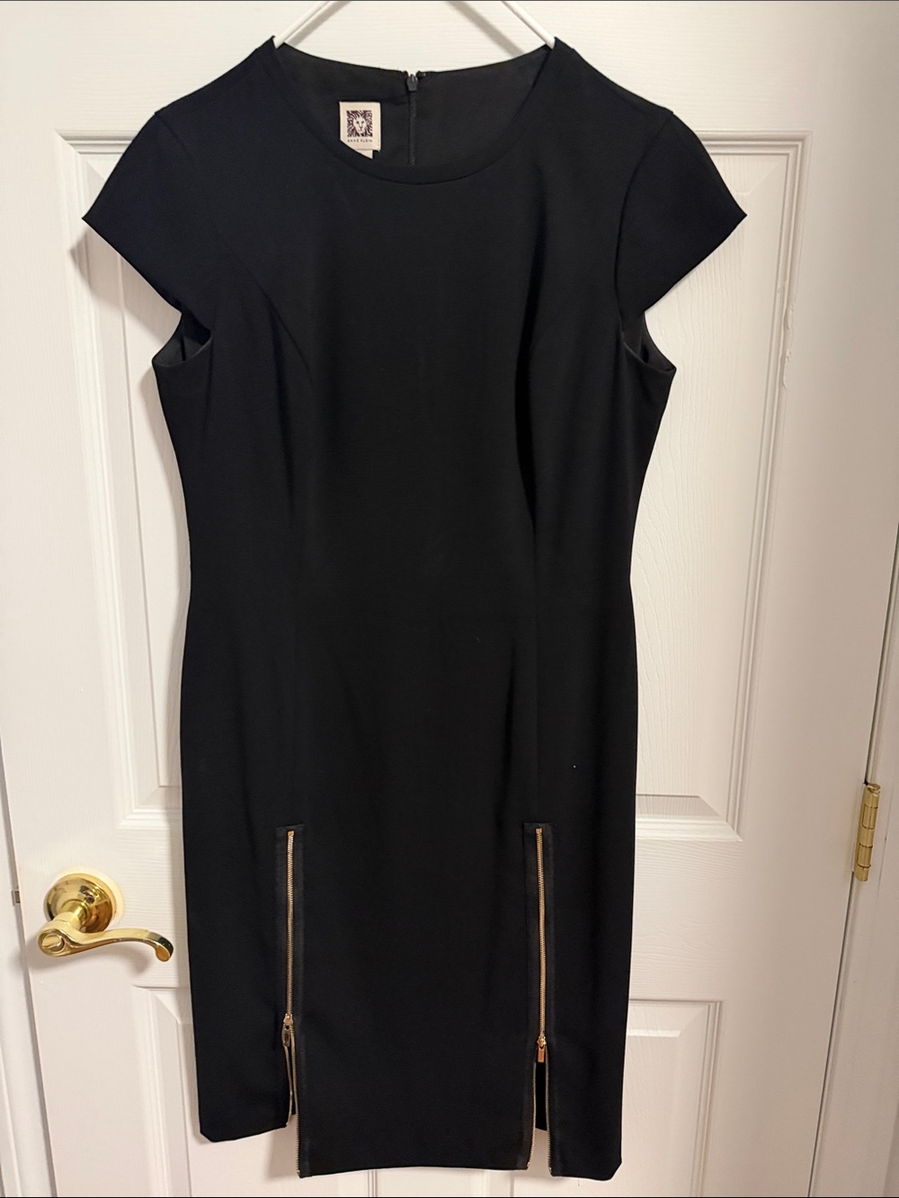 Anne Klein Black Midi Sheath Dress with Gold Zippers